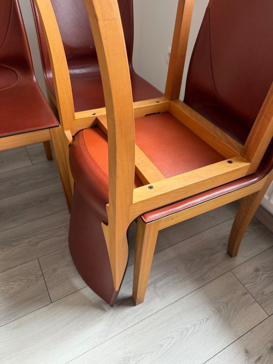 Image 1 of Original Matteo Grassi designer chairs in rare cognac leather – set of 8 in