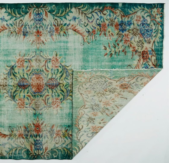 Grande tappeto turco vintage Oushak 295 × 182 cm – Tappeto in lana con motivo floreale turchese – Tappeti (photo 9 of 10)