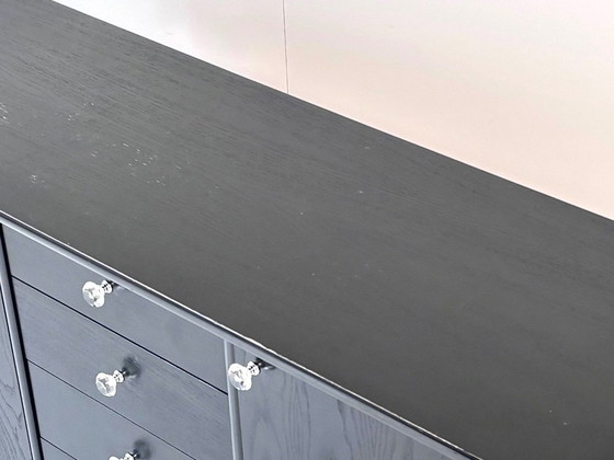 Vintage Sideboard in Black, 5 Drawers, Crystal Knobs & Chrome Feet, 1990s, Wood, Metal, Modern (photo 12 of 15)