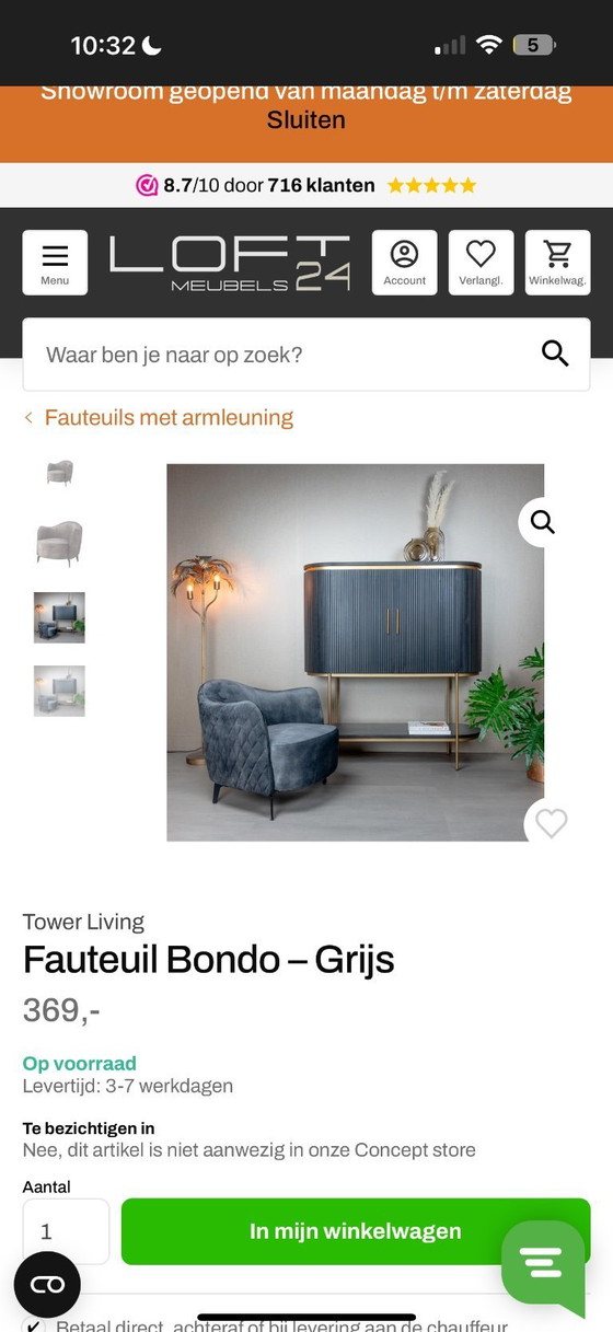 Image 1 of Fauteuil Bondo - Gris - Neuf
