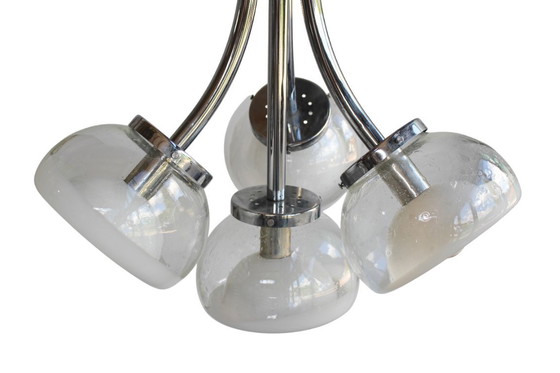 Image 1 of Gaetano Sciolari Attr. Vierarmiger Muranoglas-Chrom-Kronleuchter, 1970er Jahre
