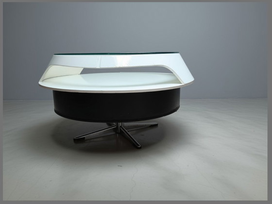 1970s Space Age Swivel Coffee Table – Wood & Glass (photo 3 of 6)
