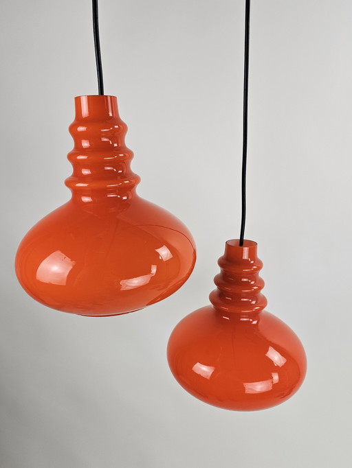 Set di lampade a sospensione arancioni in vetro Peill & Putzler