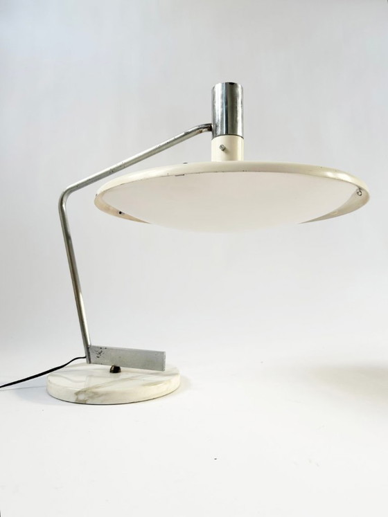 Lampe de table Georges Frydman pour EFA, années 1960, Métal, Marbre, Blanc, Vintage (photo 3 sur 11)