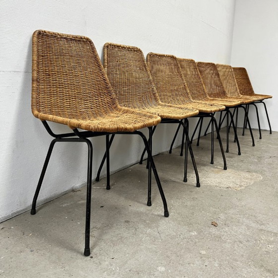 Image 1 of 7 chaises de salle à manger en rotin du milieu du siècle – Dirk van Sliedregt | Rohé