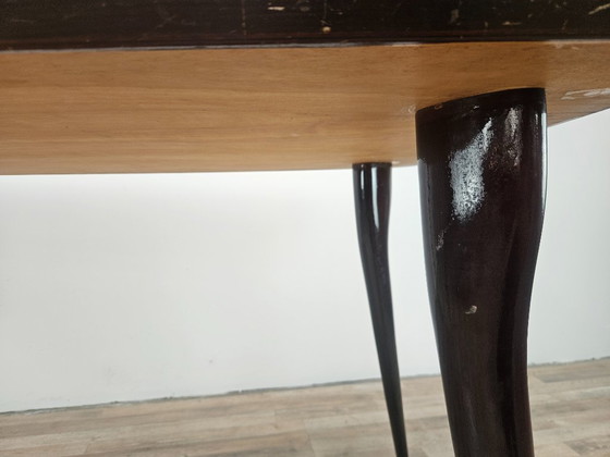 Image 1 of Mid-century mahogany dining table with aquamarine glass top