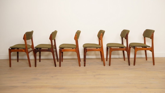 Image 1 of 6 x eetkamerstoelen | Erik Buch | Model 49 | Teak | Opnieuw gestoffeerd