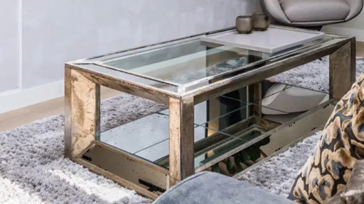 Flamant Mitchell coffee table – mirrored glass & wood – 120x70