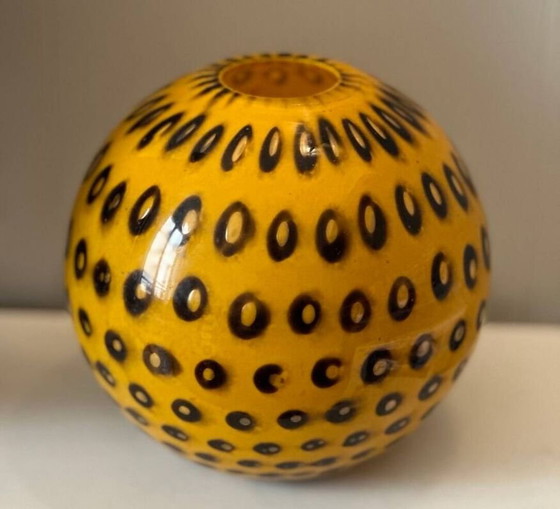 Image 1 of Antique Black And Yellow Speckled Glass Vase