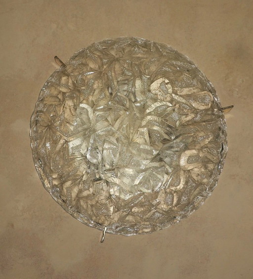 Kaiser Leuchten Plafonnier van glas en messing, jaren 70