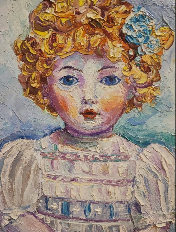 Image 1 of Oil on canvas Still Life with Porcelain Doll - Impressionist School 20th Century - Art and Decoration