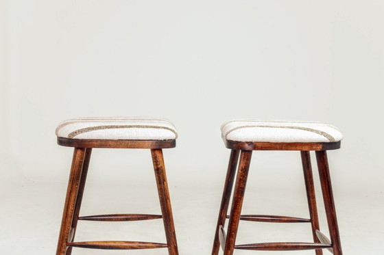 Image 1 of Bar stools set of 2 natural Linen and wood 
