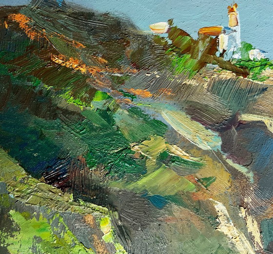 Image 1 of Original Oil Painting Summer Coastal Landscape Sunny day at sea