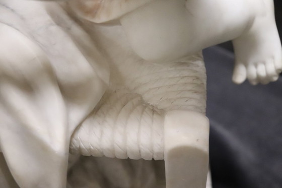 Image 1 of Child Gets off Chair, 19th Century Italian Marble Sculpture, Signed
