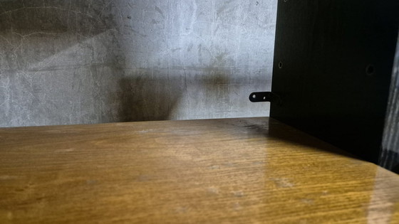 Image 1 of Vintage Czechoslovak Modular Wall Unit with Veneer Cabinets and Black Wooden Supports, 1960s–1970s