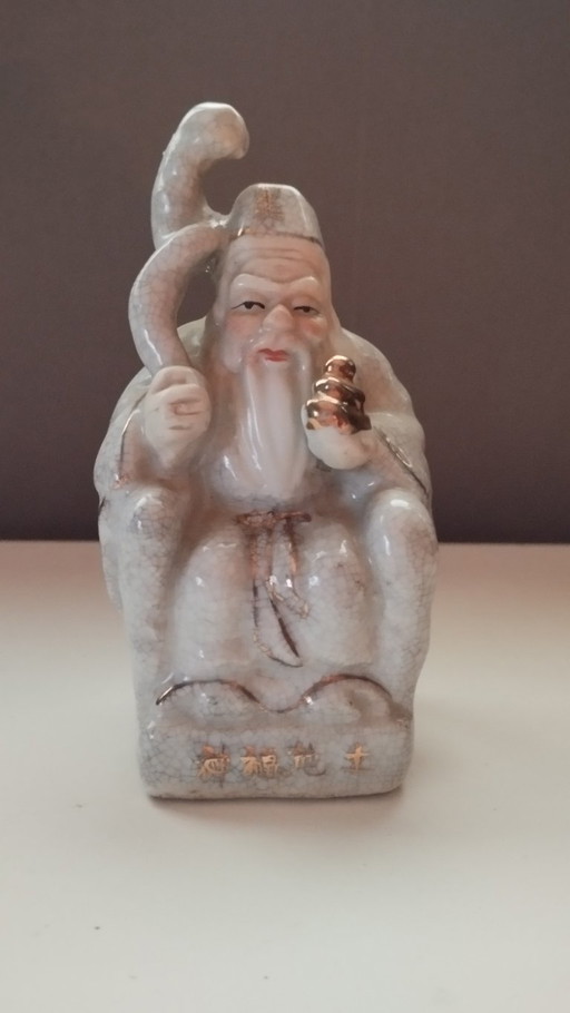Mid-Century Chinoiserie Crackle-Glaze Shouxing – God of Longevity (11cm)
