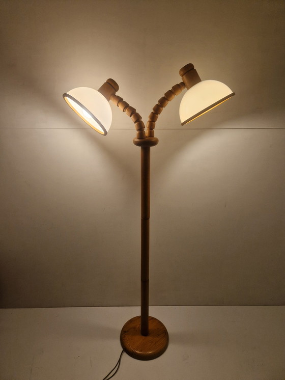 Image 1 of Vintage Pine Wooden Mushroom Floorlamp