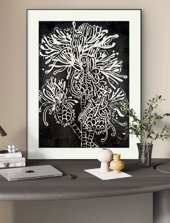 Image 1 of Espino negro, Impresión linograbada - A3, Tinta negra sobre papel blanco - Arte botánico impreso a mano