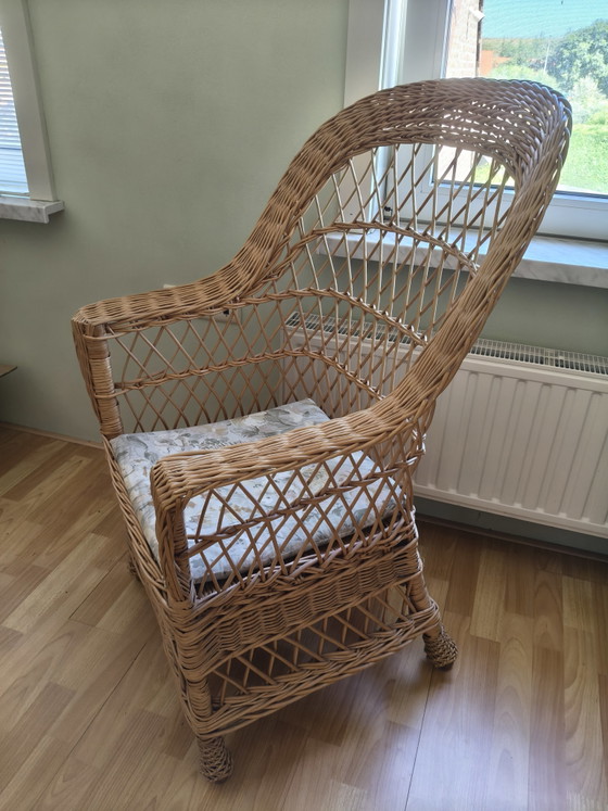 Vintage Wicker Chair – Armchairs, Rattan, Textile (photo 3 of 7)