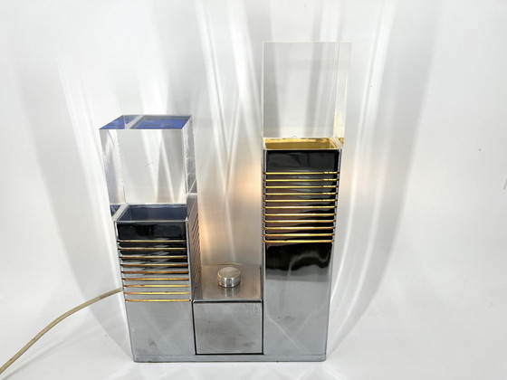 Image 1 of Vintage chrome and plexi table lamp attr. to Gaetano Missaglia, 1970s