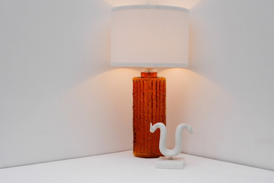 Grand Orange Glass Table Lamp by Gustav Leek for Orrefors, Sweden (photo 6 of 19)