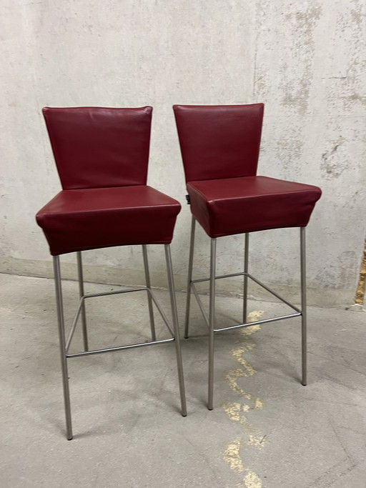 2x Label Orea Tabouret de bar en cuir rouge
