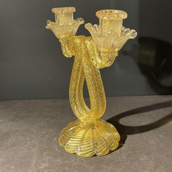 Murano Candleholder in Golden Glitter Glass by Ercole Barovier & Toso, 1950s – Candle holders (photo 11 of 17)