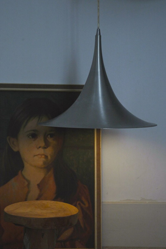 Trumpet Ceiling Lamp Mid Century Modern Tulip Witch Hat Large Vintage Pendant Light Brushed Aluminium Metal (photo 20 of 22)