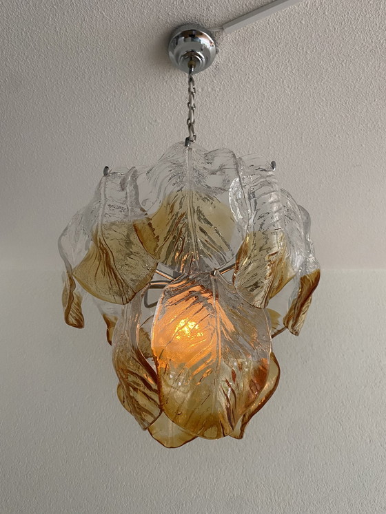 Image 1 of Vintage Frozen leaves hanglamp 70’s