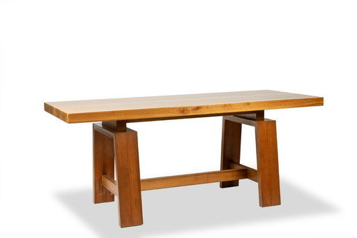 Varnished light cherry wood desk. 1970s