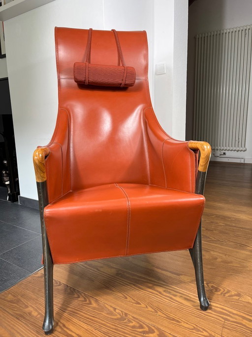 Giorgetti Progetti Set van twee fauteuils – Rood leer / Rood leer (2 stuks)