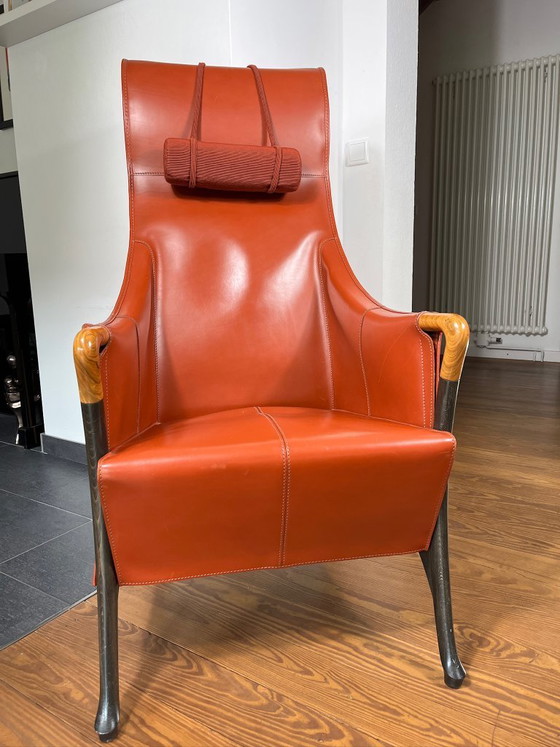 Image 1 of Giorgetti Progetti Set van twee fauteuils – Rood leer / Rood leer (2 stuks)