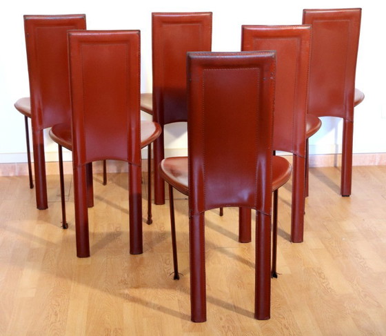 Image 1 of Ensemble de 6 chaises de salle à manger Lara de Giorgio Cattelan pour Cattelan Italia en cuir Bordeaux, Italie