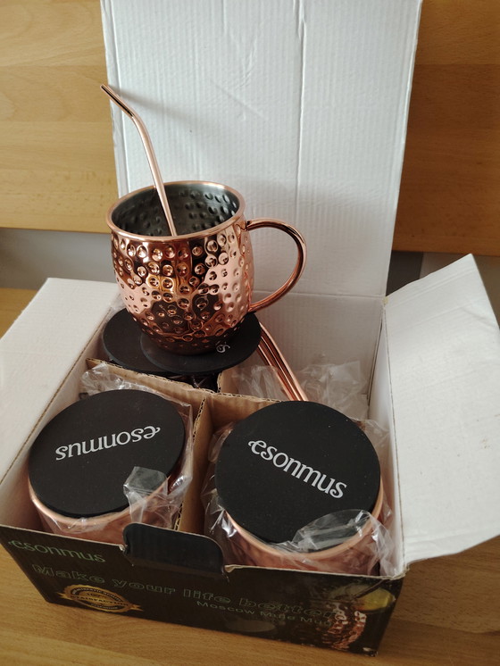 Image 1 of Juego de tazas de cobre Esonmus Moscow Mule, sin usar, con su embalaje original.