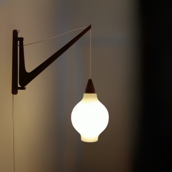 Image 1 of Mid-century Danish design wall lamp in teak and frosted glass