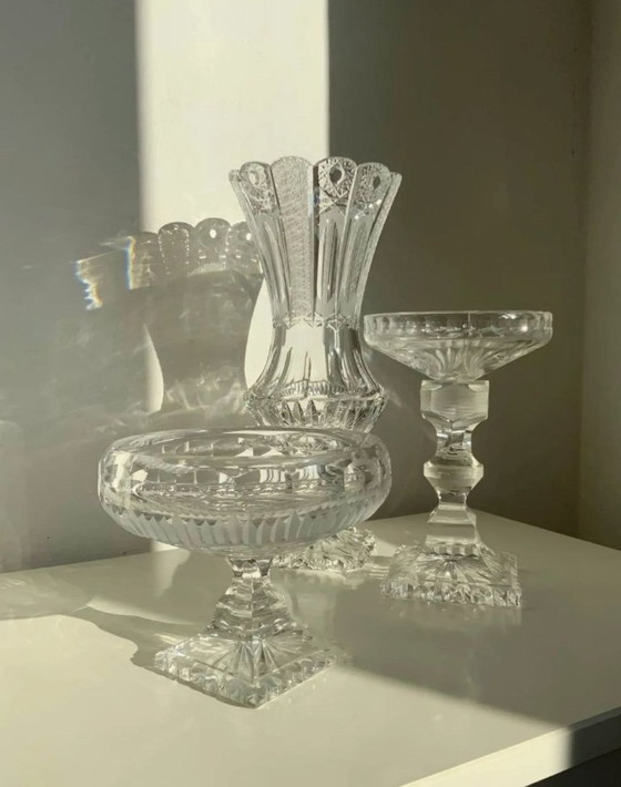 Image 1 of Rare Set of 3 Bohemian Crystal Objects – Historicism Period (ca. 1880-1890)