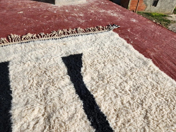 Beni Ouarain Berber rug in cream with black pattern 300x200 cm – natural wool – Rugs & carpets, Cotton (photo 10 of 12)