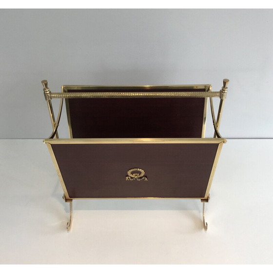 Image 1 of Vintage brass and neoclassical mahogany magazine rack for the Jansen house, 1940