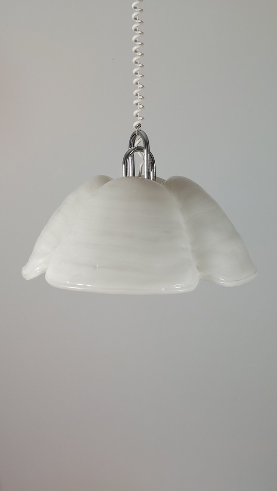 Image 1 of Rara lampada da soffitto regolabile in altezza in acrilico e cromo, disegnata da Gebrüder Cosack per Cristallux.