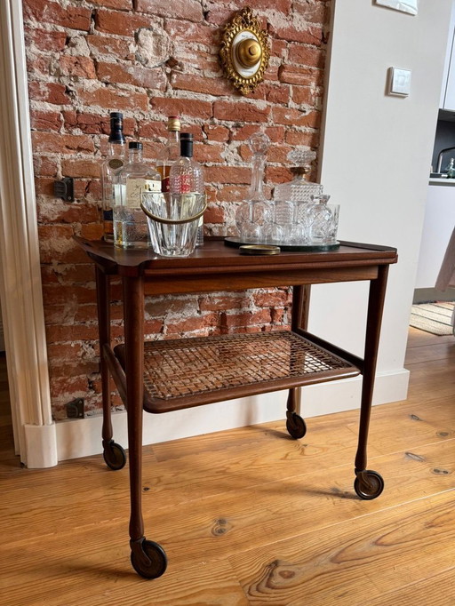 Vintage wooden mid-century modern barwagen drinks cart 