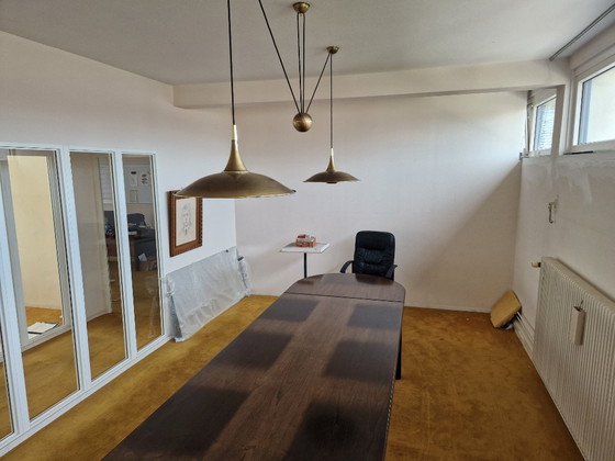 Grande Tables de réunion en bois, Métal, Marron, Vintage (photo 4 sur 5)