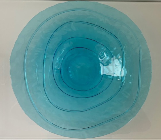 Image 1 of Mouth-blown glass bowl light blue 35 cm
