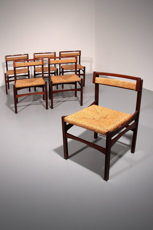 Architectural Chairs in Wood and Rope by Franco Bettonica for Pillinini, Italy, 1968