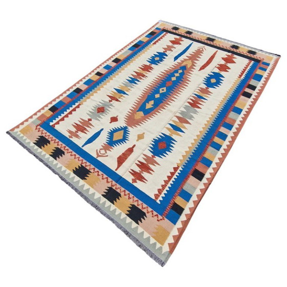 Vintage Turks Kilim tapijt | Handgeweven wol | Anatolisch design | 252 × 353 cm (99 × 139 inch) (photo 4 of 12)