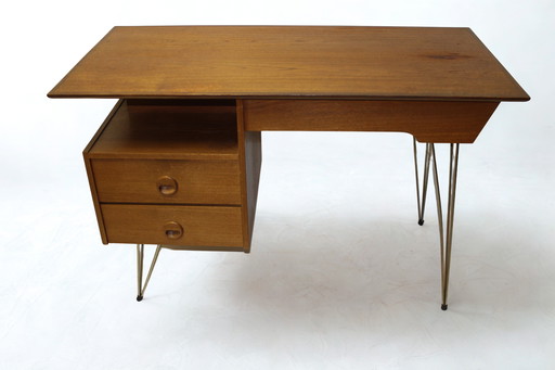 Escritorio de teca moderno de mediados de siglo: Louis Van Teeffelen para Wébé (década de 1950)