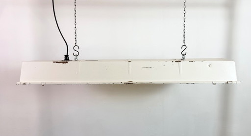 Beige industriële hanglamp met buisarmatuur van Famor, jaren 70