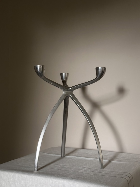 Vintage Space Age Tripod Candle Holder – Metal, Aluminium (photo 6 of 6)