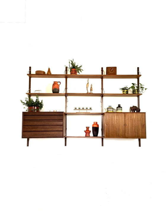 Vintage modulair teakhouten wandsysteem, Poul Cadovius ‘60 – Wandkast, Wood, Brass (photo 2 of 15)