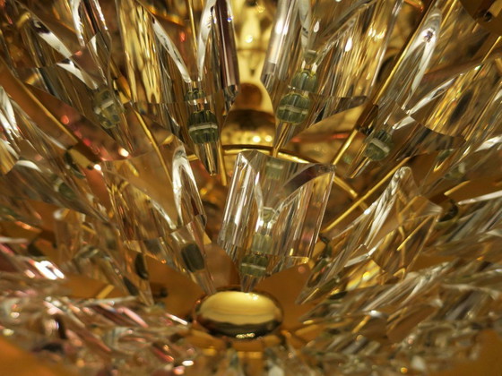Image 1 of Plafonnier Stilkronen en laiton doré et cristal, Italie, années 1970