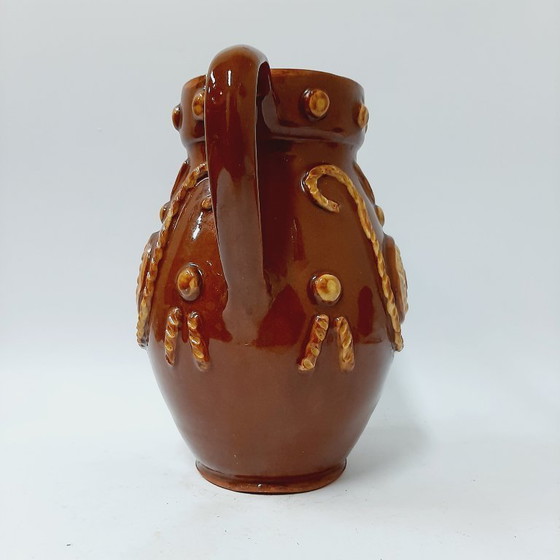 Image 1 of Großer, antiker, braun glasierter Keramikkrug